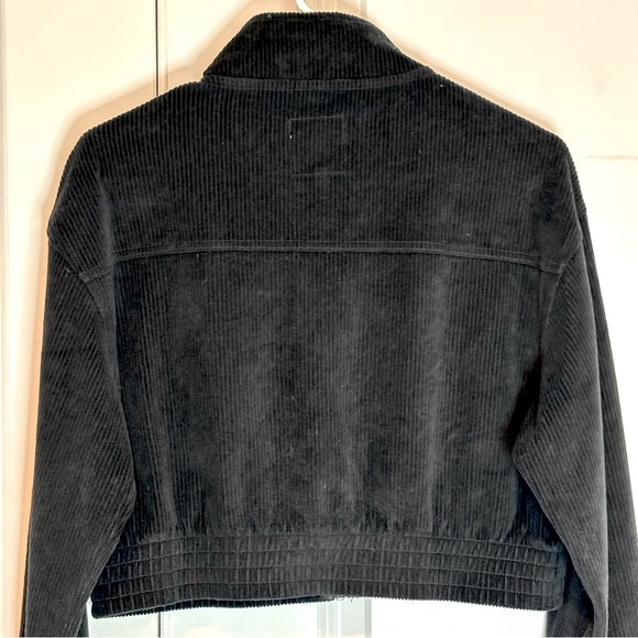 Aerie Groove On Black Ribbed Velour Flap Pocket Zip Front Jacket XS - Picture 7 of 11